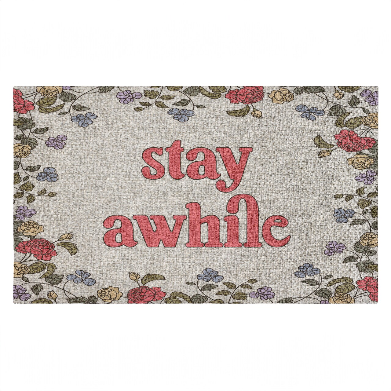 Stupell Industries Stay Awhile Bless This Home Floral Sisal Door Mat,18x30